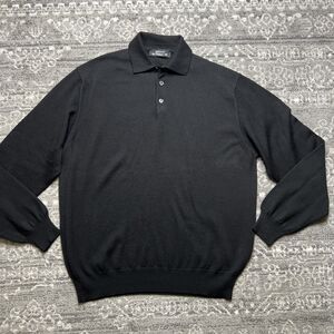 Bernini Wool Cashmere Silk Men's Polo Sweater Size Large Black Classic Luxury